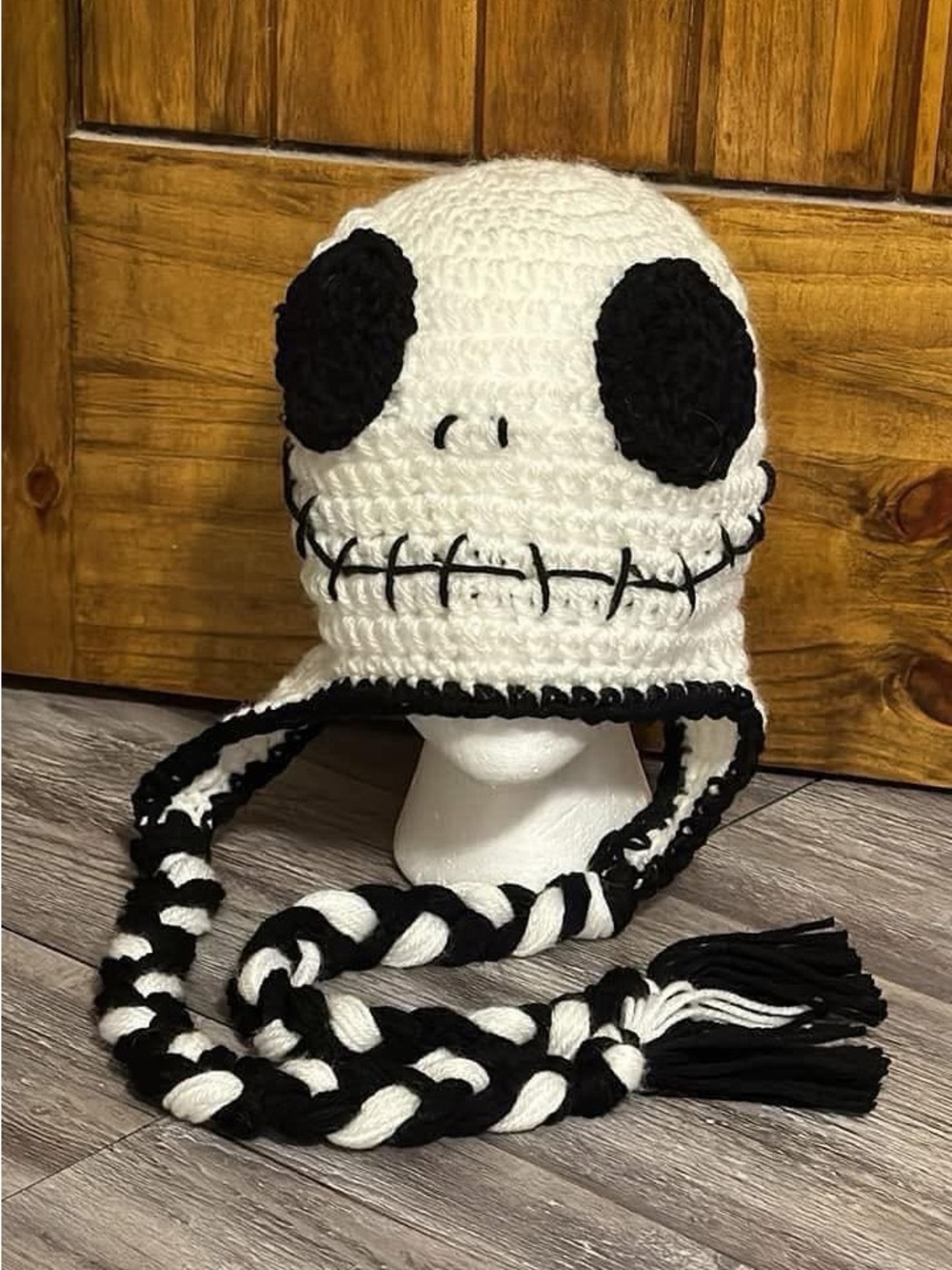 White and Black Crochet Jack 5Skeleton Kids And All Ages Costume Hat - Unbranded